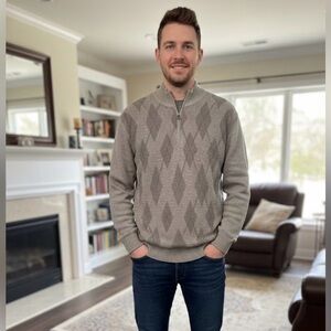 Alex Cannon Light Brown Men's Quarter Zip Pullover Sweater